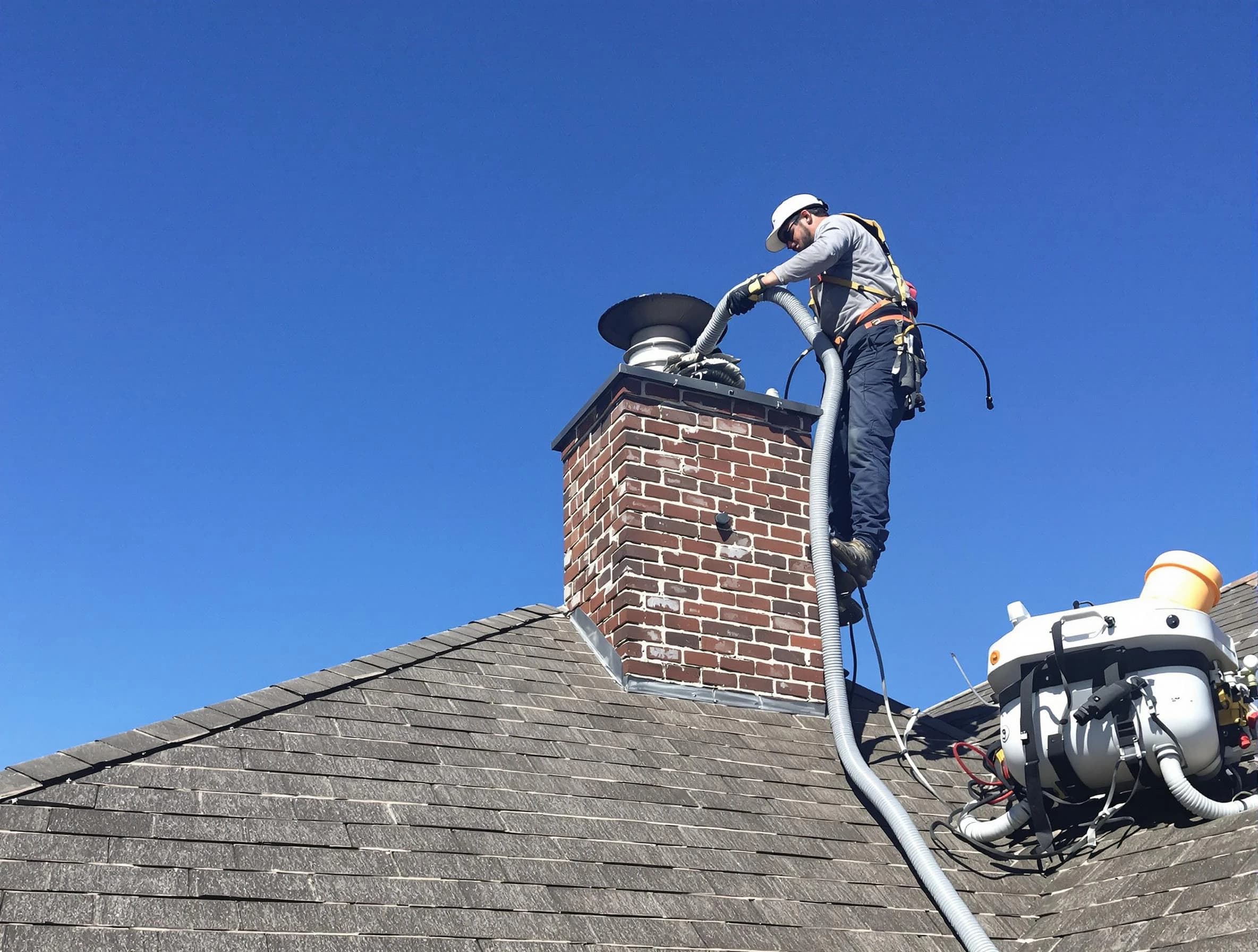 Dedicated Roselle Chimney Sweep team member cleaning a chimney in Roselle, NJ