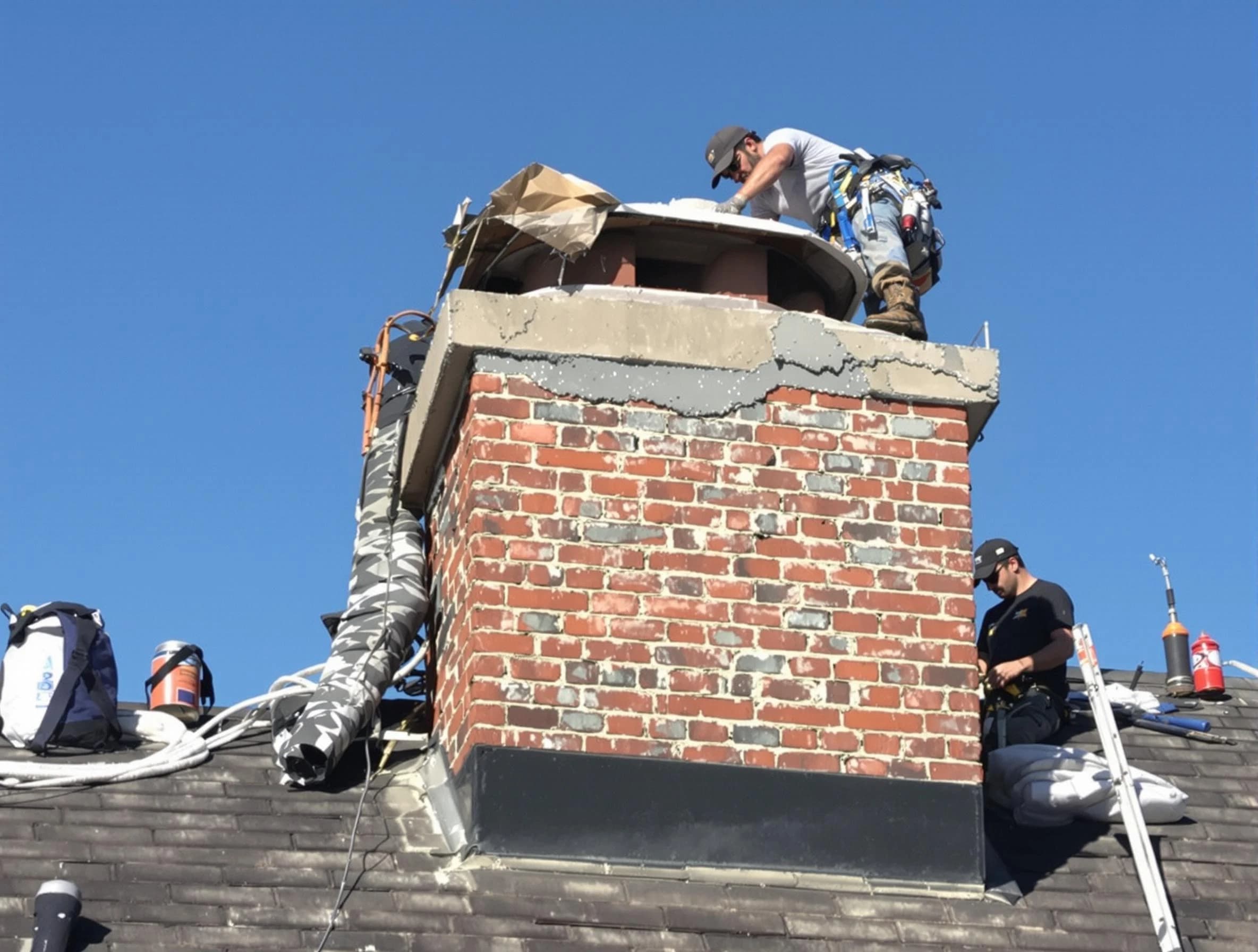 Roselle Chimney Sweep installing a custom chimney crown in Roselle, NJ