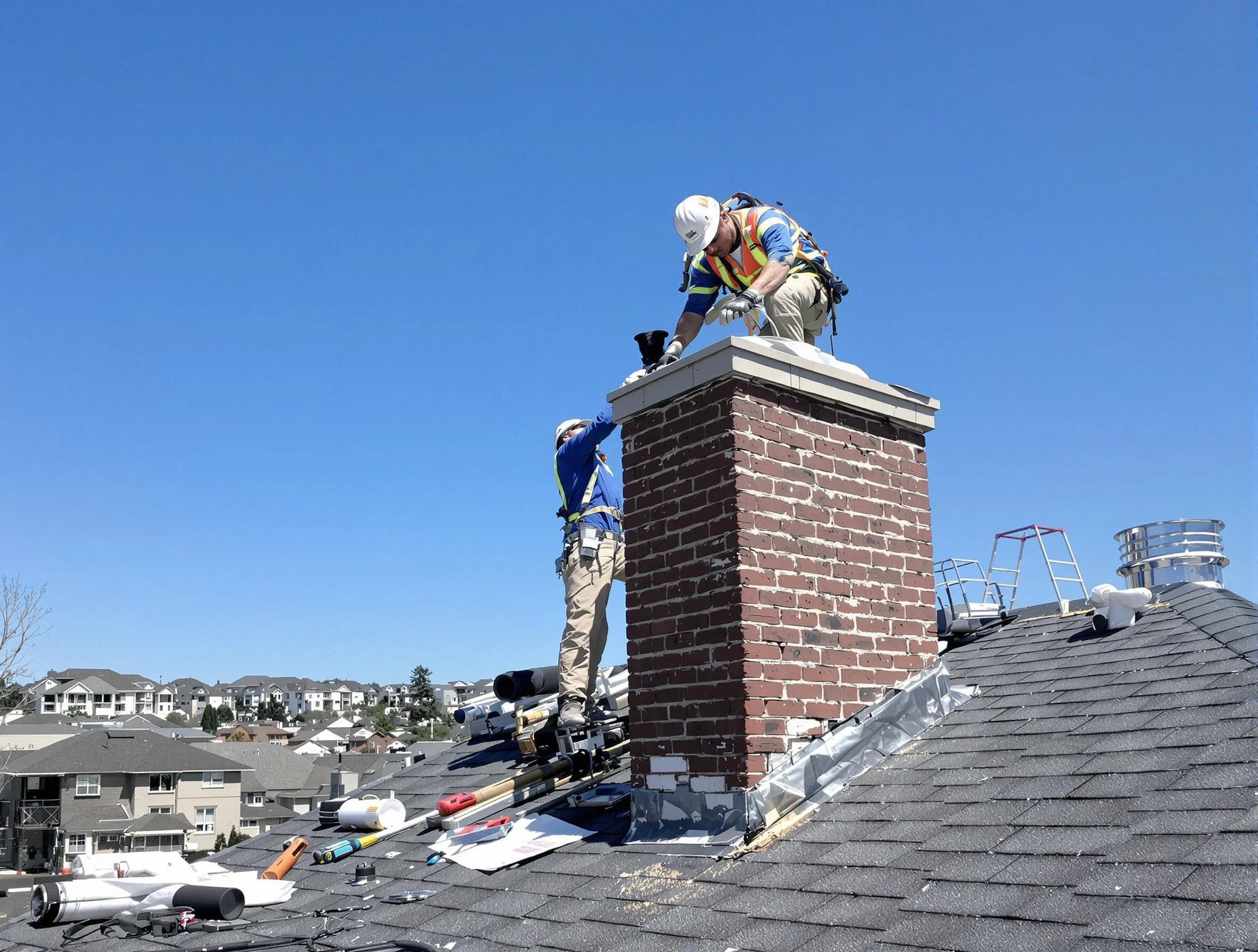 Roselle Chimney Sweep repairing a chimney crown in Roselle, NJ