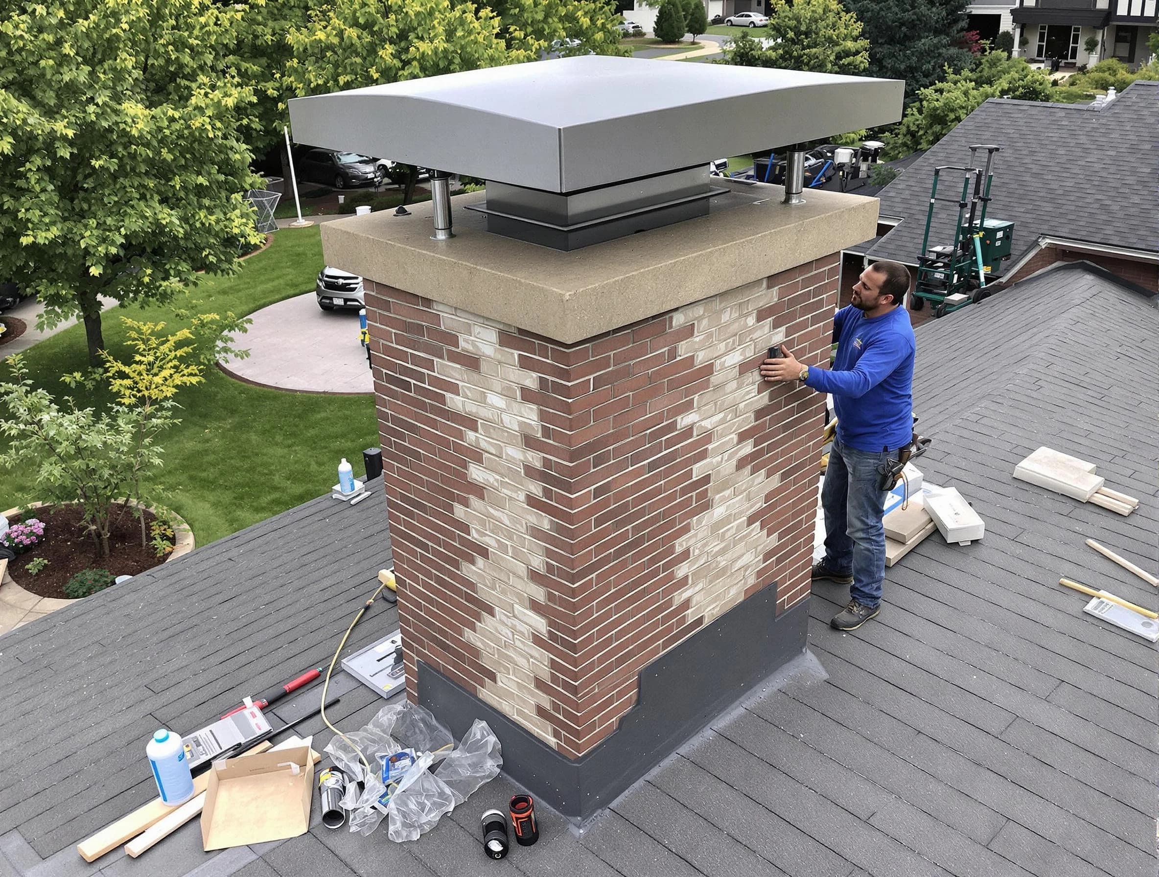 Roselle Chimney Sweep team working on a custom chimney remodel in Roselle, NJ