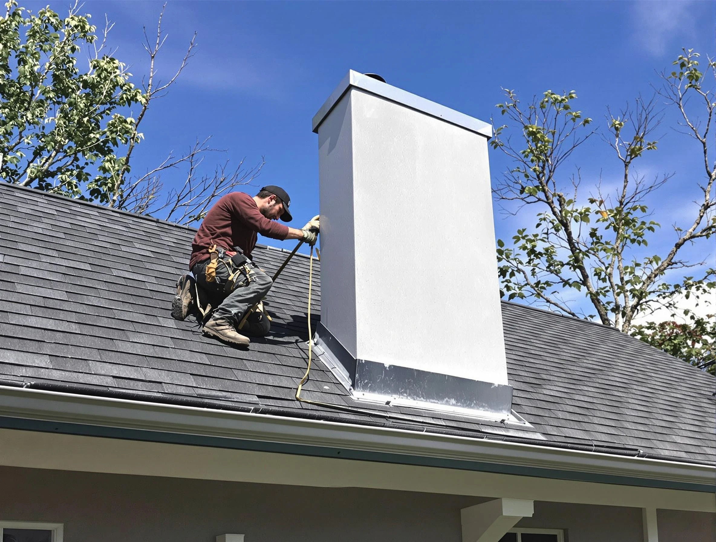 Roselle Chimney Sweep team member finishing chimney construction in Roselle, NJ