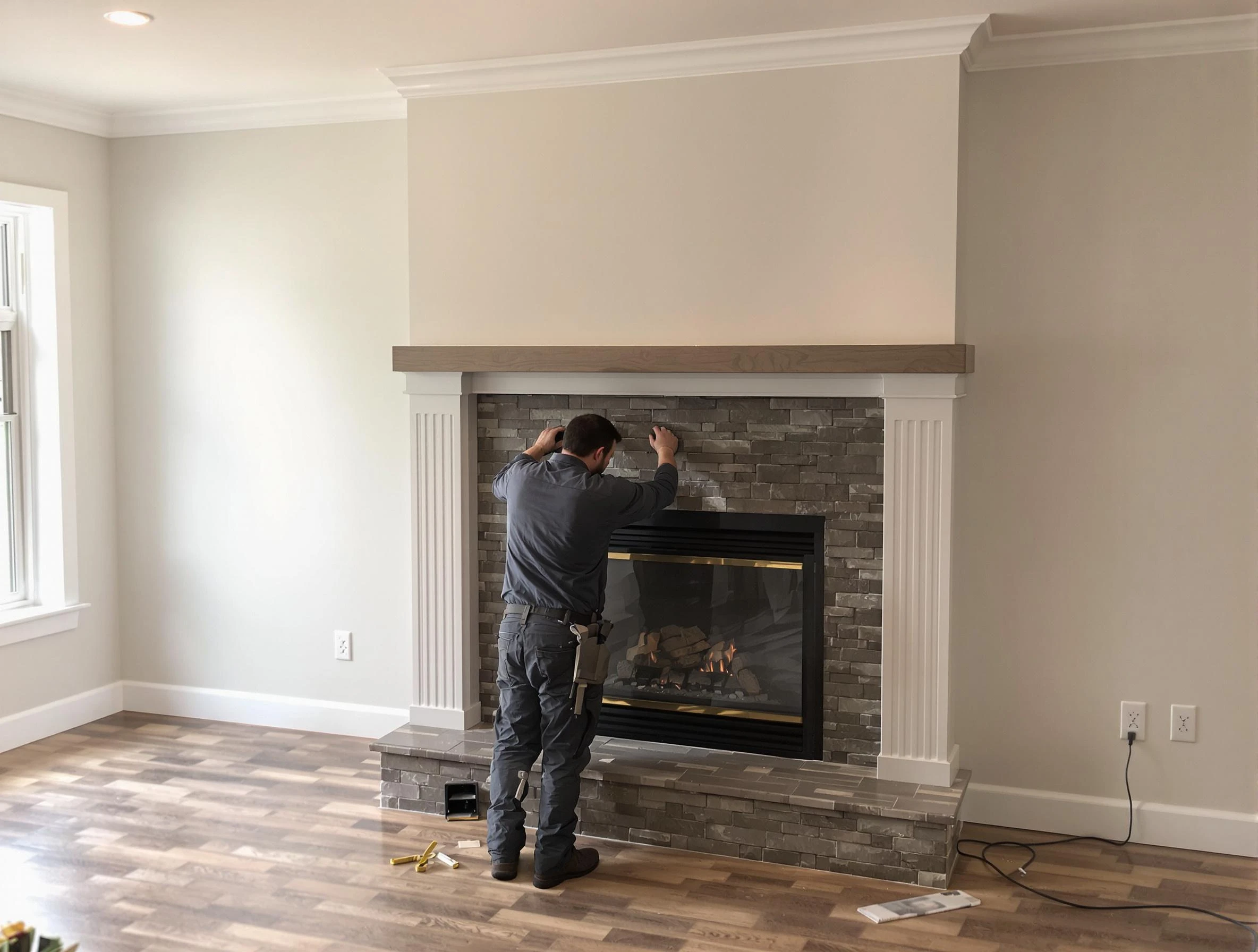 Roselle Chimney Sweep finishing a custom fireplace install in Roselle, NJ